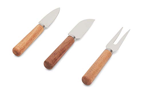 Ironwood Gourmet Facas de queijo de aço inoxidável com cabo de madeira de acácia, conjunto de 3, mar