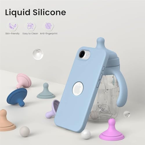 Image of Elzzi Microfiber Logo Cover Compatible for iPhone 16e Case Liquid Silicone Cases Full Body 4 Layer Protective Covers Shockproof Back Cover (Ice)