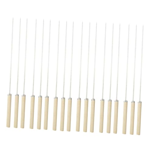 KONTONTY 50pcs Stainless Steel Bbq Forks Wooden Handle Barbecue Meat Forks Rustproof Easy to Clean for Cheese Meat Fruit Corn Outdoor Cooking