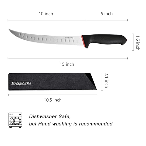BOLEXINO 10-inch Curved Breaking Knife W/Sheath & SoftGrip Handle, Sharp Premium Butcher Knife Made of High Carbon Stainless Steel For Meat Cutting