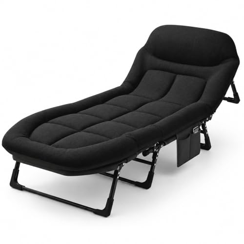 HealSmart Camping Cot for Adults, Heavy-Duty Portable Cot Bed with Mattress, Foldable Padded Sleeping Cots for Camping Travel Tent Day Bed Outdoor & Home Guest, Max Load 500 LBS, 75"x28"x15",Black by HealSmart - Used condition - US$49.05