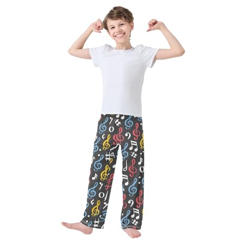 ZZXXB Music Note Colorful Print Boys Long Pants Soft Trousers Elastic Waist Kids Lounge Bottoms with Pockets S-XL2