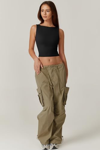 QINSEN Women's Sexy Open Back Sleeveless Crop Tank High Neck Slim Fit Cropped Tee Shirt Y2k Tops4