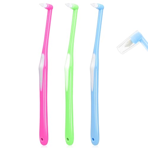 Sularpek 3 cepillos de dientes individuales copetudos, Cepillo Interspace Brush End-tuft Cónico, cepillos de dientes de una sola cabeza para aparatos dentales, para Limpieza Detallada