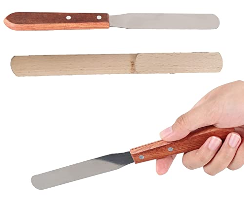 Image of Metal Wax Spatula with Wooden Finish Handle Waxing Applicator Knife Wooden and Steel Plate for Personal Professional Use Women Hair Removal Combo Stainless Reusable Kit Home Salon Sliver