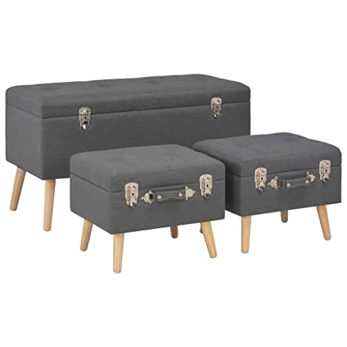 Lot de 3 tabourets avec espace de rangement gris foncé en polyester et bois massif - 2