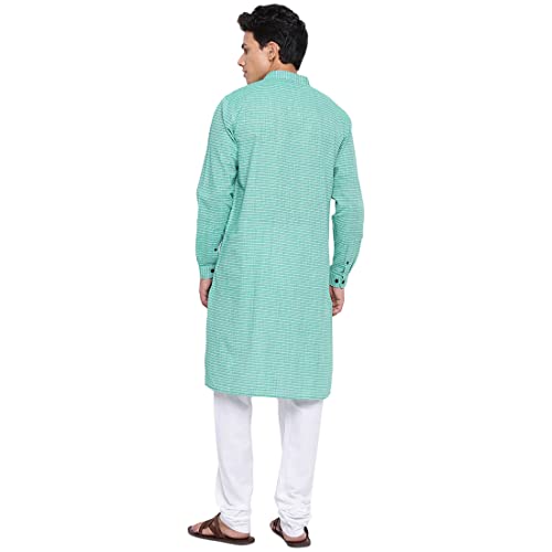 Image of Fabindia Green Cotton Dobby Slim Fit Long Kurta