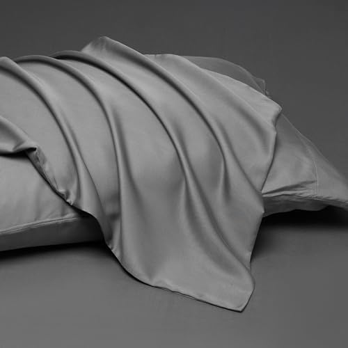 HYPREST 100% Eucalyptus Tencel Sheets Queen - 18 Inch Deep Pocket Cooling for Hot Sleepers Lyocell Luxury Grey Silky Soft - Thumbnail 2