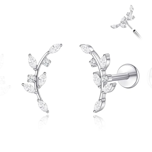limerencia ASTM F136 Threadless Push in Titanium Earrings,Hypoallergenic Flat Back Cubic Zirconia G23 18G 6mm 8mm Body Piercing Studs for Cartilage Helix Tragus Conch(a pair)