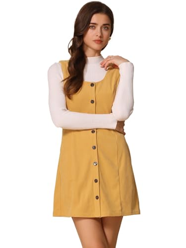 Robe en velours côtelé femme jaune foncé boutonné col rond décontractée XS