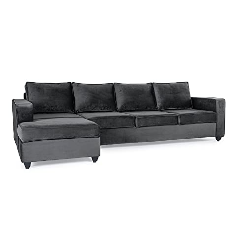 Image of Wakefit Sofa Set | 3 Year Warranty | Sofa 3 Seater, 3 Seater Sofa for Living Room, Wooden Sofa Set, 3 Seater + Left Aligned, Sofa for Living Room - Napper(Fabric-Velvet : Space Grey)