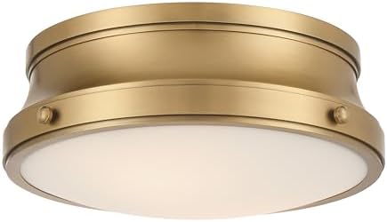 Minka-Lavery Purelight 15" 2-Light Flush Mount - Legacy Brass with Etched Opal Glass (Bulb Not Included)