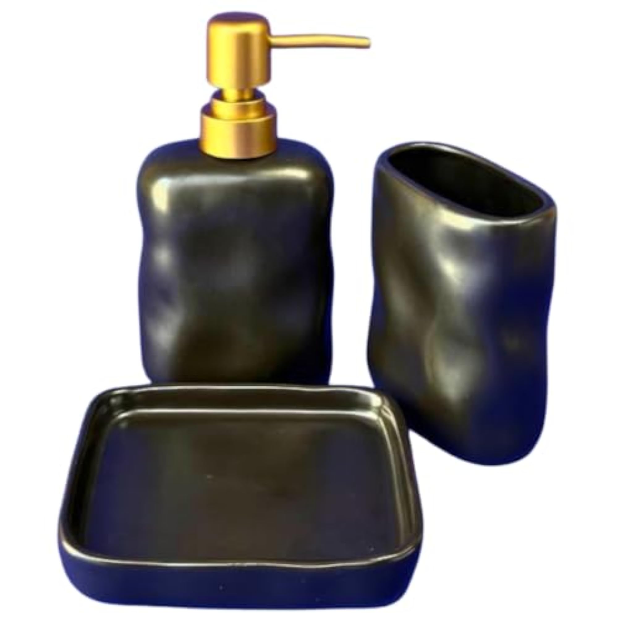 Onyx Wave Handcrafted Ceramic Bath Set, Set of 3