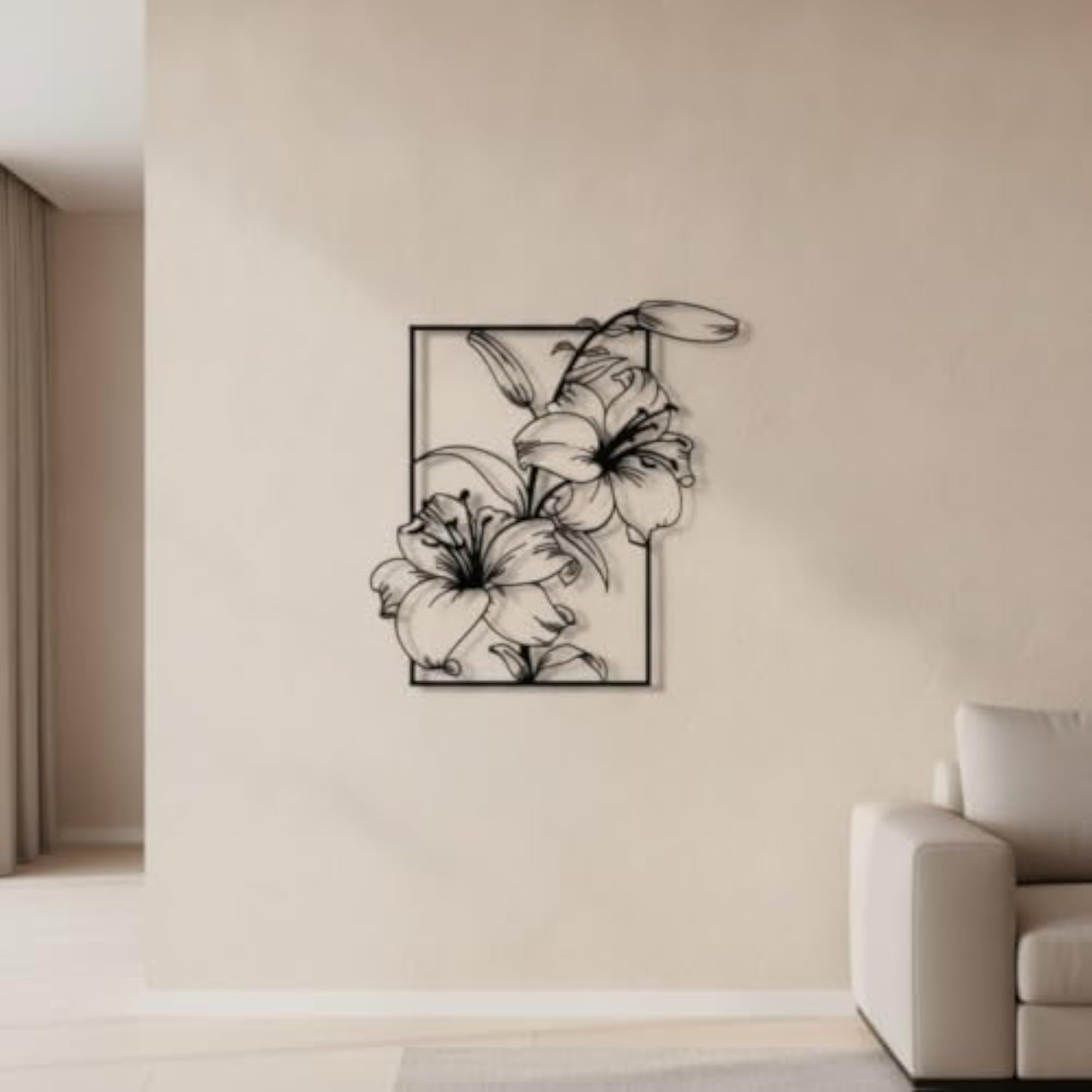Black Lily Flower Metal Wall Decor, Minimalist Design