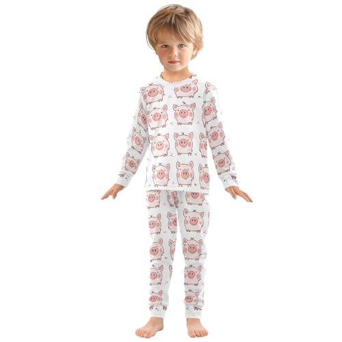 Pajama Sets Long Sleeve Cute Pink Pig Pattern Soft Comfy Sleepwear 2 Piece PJS 3-8T2