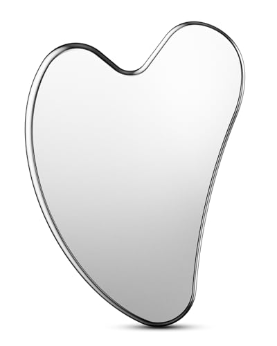BEZOX Piedra Gua Sha de acero inoxidable – Piedra Guasha para tonificar las líneas de la mandíbula y reducir la hinchazón facial, masaje facial Guasha para tonificar la piel, drenaje linfático (grande