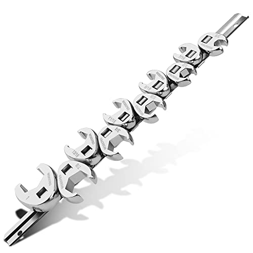 WORKPRO 3/8" Drive Flare Nut Wrench Set, 10-piece Crowfoot Flare Nut Tool Kit, Metric 10-19mm, Steel Wrench With Storage Rail for Nut Removal Flare nut Metric