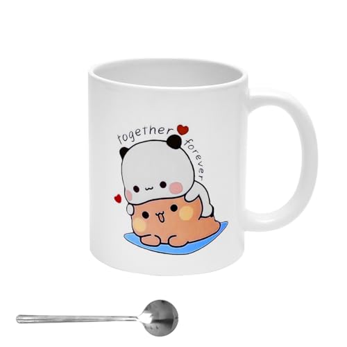 UOCAI Tasse Esthétique pour Bubu Dudu 330 ml, Tasse en Céramique avec Cuillère Ronde en Acier Inoxydable, Mug Mignon pour Thé et Café, Tasse Drôle Ours...