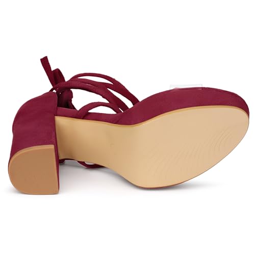 Allegra K Allegra K Women's Clear Platform Lace Up Chunky Heels Burgunyd Sandals 8.5 M US