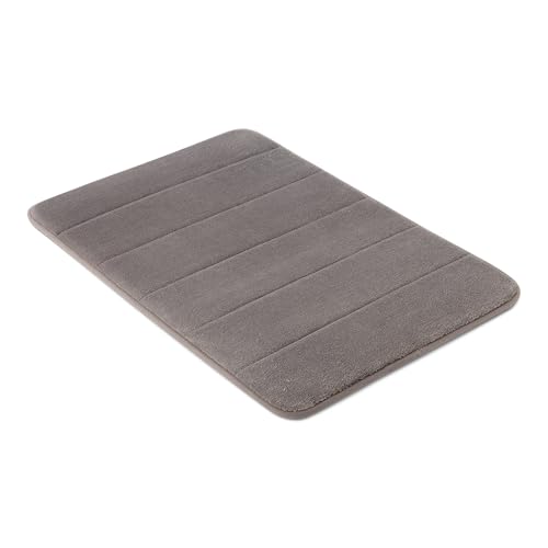 Amazon Basics Flauschiger Memory-Schaumstoff Badematte - Rutschfester Badteppich, Extra Weich, Saugfähig, Schnelltrocknend, Waschbarer Badvorleger für Badezimmer, 43x61cm, Dunkelgrau