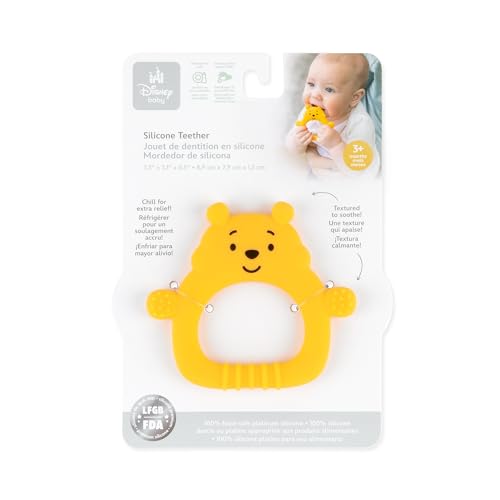 Image of Bumkins Disney Baby Teething Freezer Toy Keys Rings, Soft Flexible Platinum Silicone Pacifier to Chew, Cool Teether Gum Relief, Essentials for Babies 3 Months, Freezable, Sensory, Winnie The Pooh