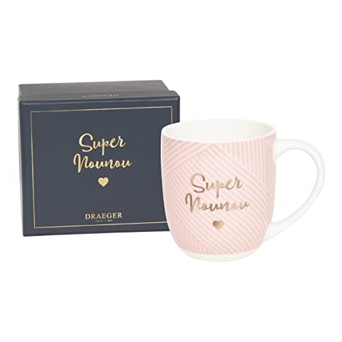DRAEGER PARIS 1886 | Mug en Céramique Rose 320ml Super Nounou | Coffret Cadeau Original Nourrice Noël Anniversaire Remerciement | Design Chic Message Doré