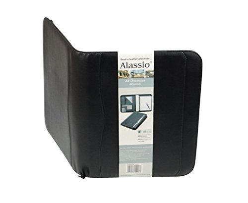 Image of Alassio 30027 Reggio Ring Binder DIN A4 Approx. 36 x 28 x 5 cm Black /Fine Touch Imitation with Calculator and Pad A4
