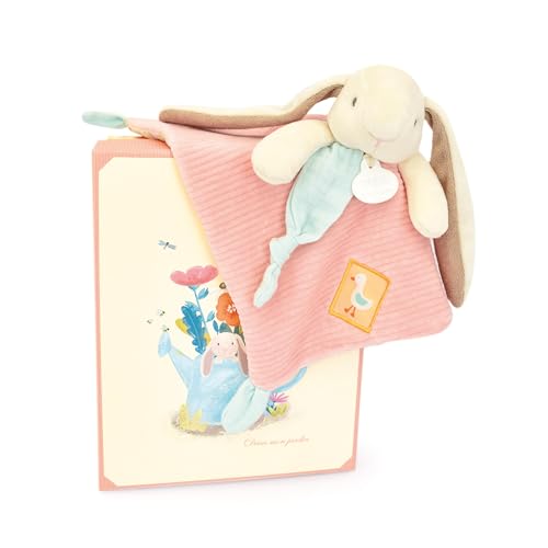 Doudou et Compagnie - LAPIN CIBOULETTE - Doudou Lapin Plat - Rose - 27 cm - Pour Enfants dès la Naissance - Avec Boîte Cadeau pour Offrir - Idée Cadeau - Garantie Doudou Perdu - DC4207