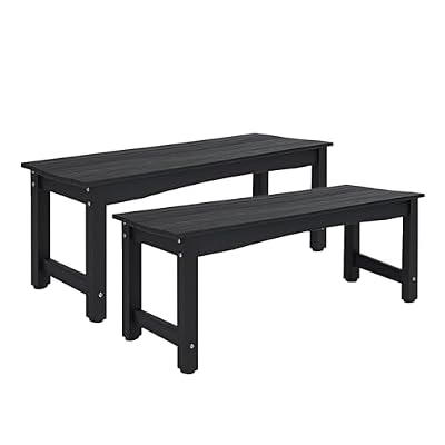 Sunnibety Weatherproof HIPS Outdoor Bench, 2-Person Patio Dining Bench, All-Weather Poly Lumber Garden Bench, Never Rot or Fade, Park Bench with Wood Grains for Porch, Deck, Entryway, Black, 2 Pack
