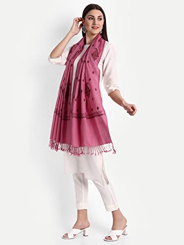 Zamour Kashmiri Indian Embroidery Paper Mache Pashmina Wool Shawl Stole Scarf for Women (Taupe)3