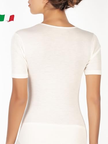 EGI Damen-Halbarmshirt aus 85% Wolle und 15% Seide mit Satinrand, Artikel 142, Bianco, XL