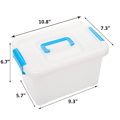 Zoofox 6 Pack Plastic Lidded Storage Bins, 6 Quart Clear Latch Container Box With Blue Handle And Lid, Stackable Latching Boxes For Organizing #TOP1
