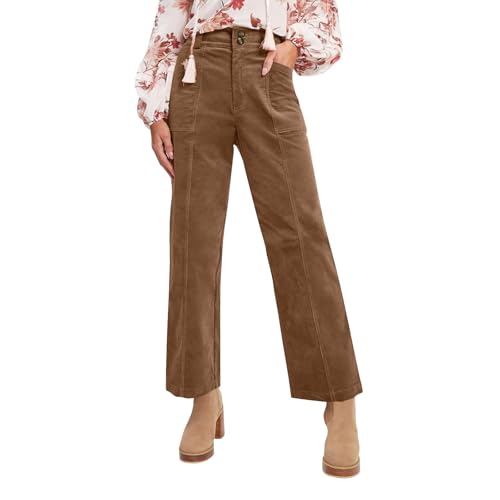 Vintage Corduroy Pants Women Dressy Casual High Waisted Wide Leg Pants Trendy Baggy Sailor Pants with Pockets