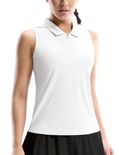 Image of MIER Womens Sleeveless Golf Shirts - Quarter Zip UPF 50+ Collared Polo Tank Tops, Quick Dry Zip Up Tennis Sports Active Tee
