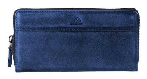 Porte-monnaie Greenburry RV-Long en cuir marine avec protection RFID