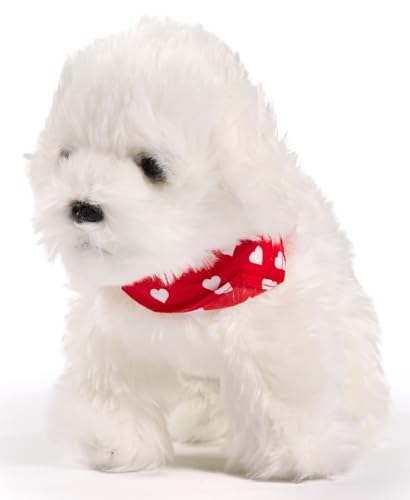 Uni-Toys - Malteser, stehend - Mit Halstuch (Herzchen-Motiv) - 32 cm (Länge) - Plüsch-Hund - Plüschtier, Kuscheltier