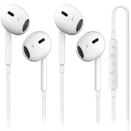 Nvnceiw 2-Pack MFi Certified Wired Earbuds for iPhone, Built-in Mic & Volume Control, Noise Reduction, Compatible with iPhone 14/13/12/11/X/8/7/SE/Pro/Max/Plus, All iOS Systems