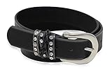 100% nickelfrei Vanessa & Melissa Damen Gürtel im Vintage Look, Lässig mit Strass Steinen und Nieten, Breite 3.7 cm, Schwarz, Bundweite 85 cm