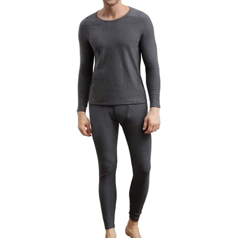 Daburuli Men's Thermal Underwear Set, Thermal Underwear for Men Set Soft Fleece Lined Warm Base Layers Long Johns for Men Thermal Top and Bottom Grey Cover