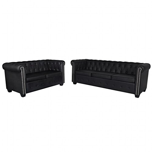 Gecheer Chesterfield Sofa 2-Sitzer und 3-Sitzer Loungesofa Polstersofa Lounge Couch Sofagarnitur Vintage Couch Bürosofa Polstermöbel Stilsofa Couchgarnitur Polstersofa Kunstledersofa KunstlederSchwarz
