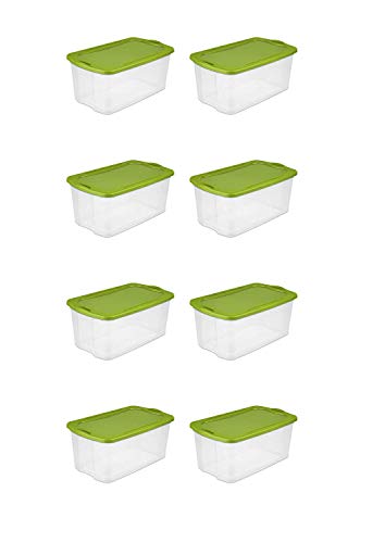 STERILITE 120 Quart EZ Carry- Spicy Lime, Case of 4 with Comfortable, Carry Thru Handles, See-Through Base and Deep recessed lid for Secure Stacking