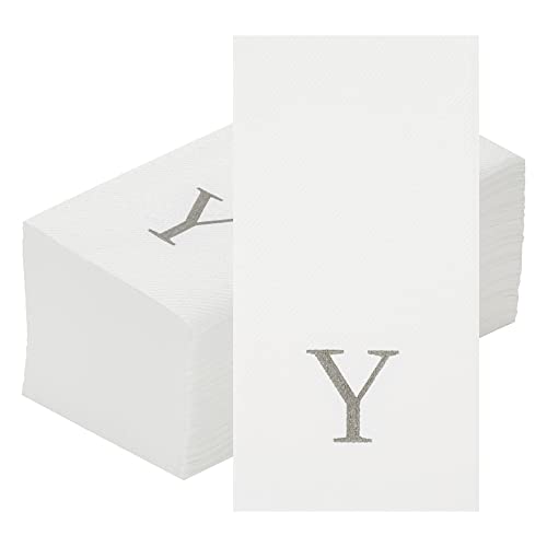 Luxenap - Toallas de invitados de tacto de lino de 15.8 x 7.9 pulgadas, 2000 toallas de mano con letras – letra plateada 'Y', sin fuente serif, servilletas de papel blanco, colocadas al aire, para