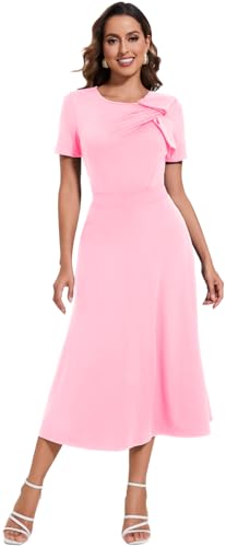 Image of shengfan Women's Casual A Line Swing Summer Dress Formal Short Sleeve Round Neck Wrap Evening Party Dresses