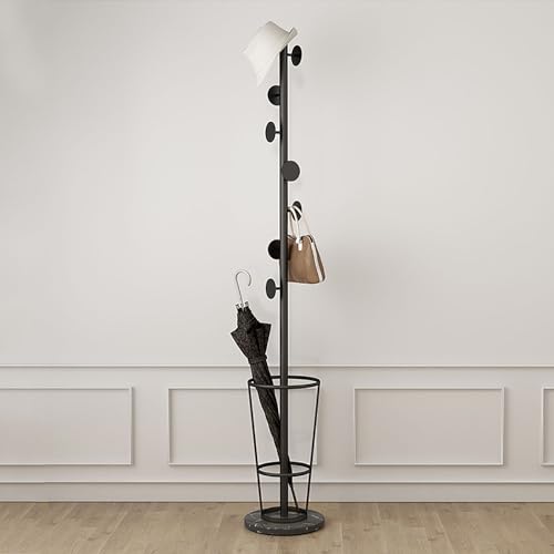 Appendiabiti in metallo nero con base in marmo naturale, 12 ganci, per sciarpe, borse e giacche, autoportante, da ingresso, elegante appendiabiti per cappelli da casa