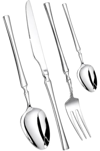 Image of Elegant Handle Silver 8 Pcs Heavy Duty Stainless Steel Cutlery Set for Dining Table (2 pcs Spoon Set+2 pcs Forks Set+2 pcs Butter Knife+2 pcs Dessert Spoon for Kitchen)