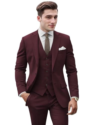 Mens 3 Piece Suit Set Two-Button Men Suits Regular Fit Notched Lapel Blazer Solid Prom Wedding Evening Suit