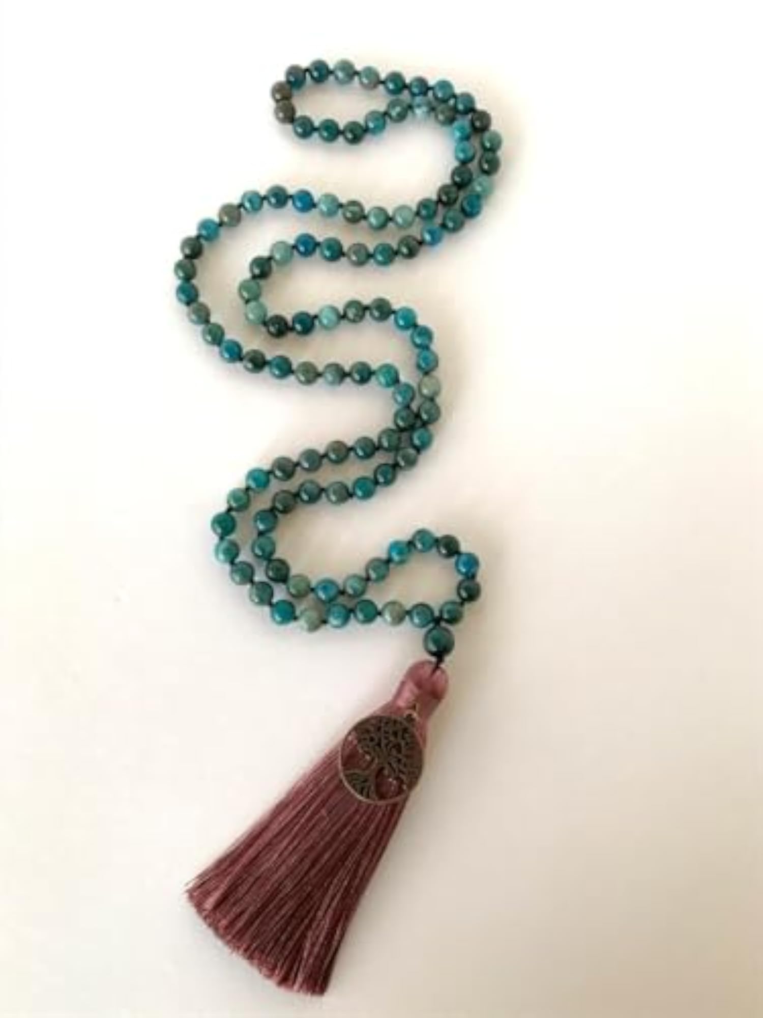 Natural Apatite 108+1 Beads Handmade Prayer Mala Necklace