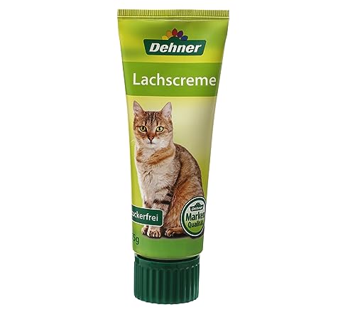 Dehner Lieblinge Katzensnack, Leckerli Creme zuckerfrei, für ausgewachsene Katzen, Lachs, 6 x 75 g (450 g)