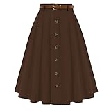 Belle Poque Plus Size A-Line Midi Skirt for Women High Waisted Flared Skirts Below Knee Brown 2XL