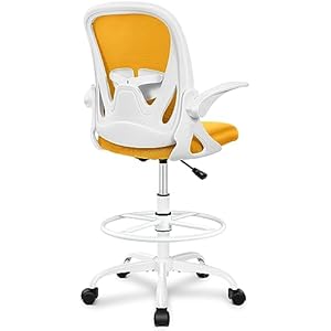 Primy Drafting Chair Tall Office Chair with Flip-up Armrests Executive Ergonomic Computer Standing Desk Chair with Lumbar Support and Adjustable Footrest Ring (Mustard) 934-Z Mustard